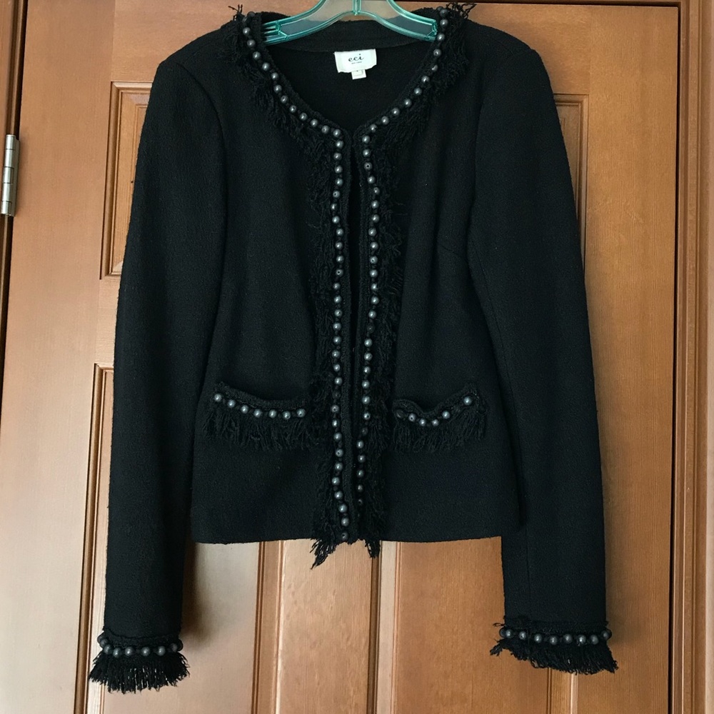 ECI New York wrapped bead fringed jacket